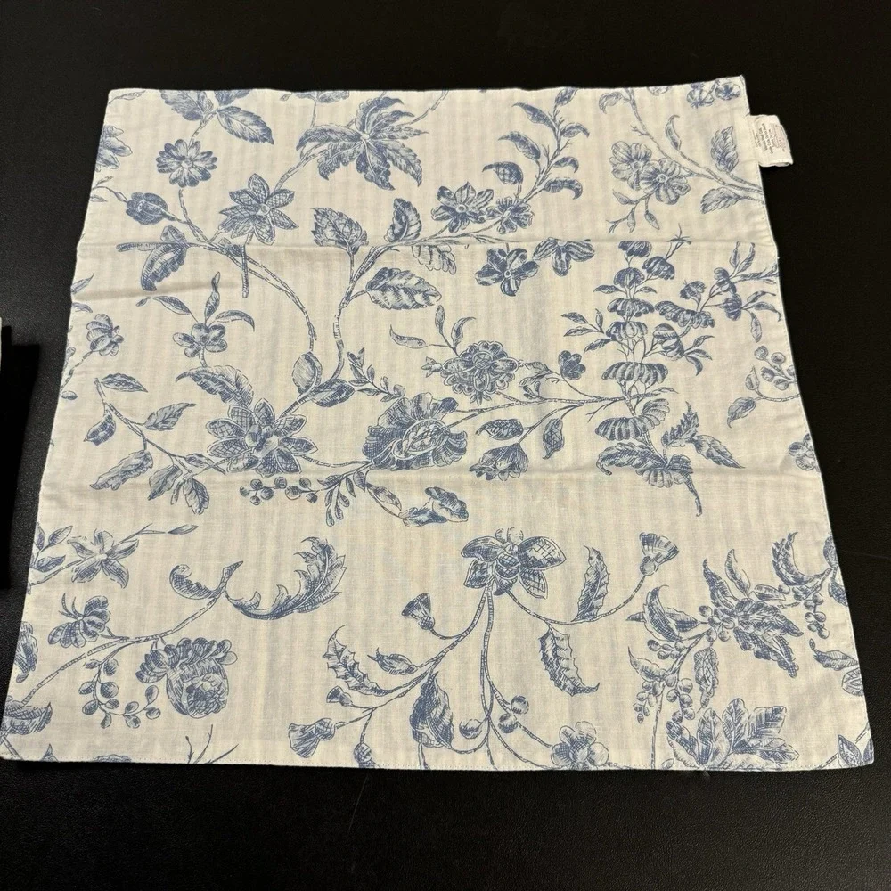 C&F Enterprises Brighton Blue Toile Reversible Cotton Napkins Floral Stripe Set